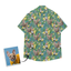 Personalized face Hawaiian shirt with a French Bulldog surrounded by pineapples, coconuts, and tropical leaves.