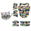 Grey cat face pattern with pineapples and flowers on dark tropical background
