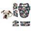 Black and white cat face pattern with toucans and tropical flowers on white background