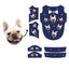 Custom dog shirt pattern layout with bones and paw prints on royal blue background