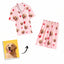 Pink short-sleeve custom pet pajamas featuring golden retriever faces and red hearts