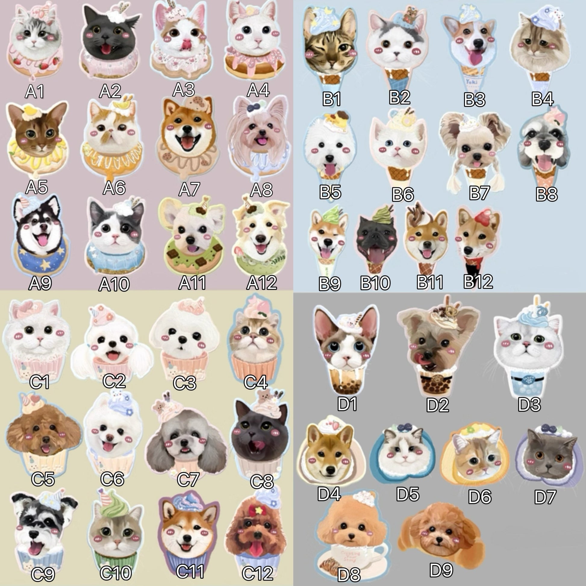 Custom Pet Digital Avatar From Your Pet Photo multi sample collage grid showcase