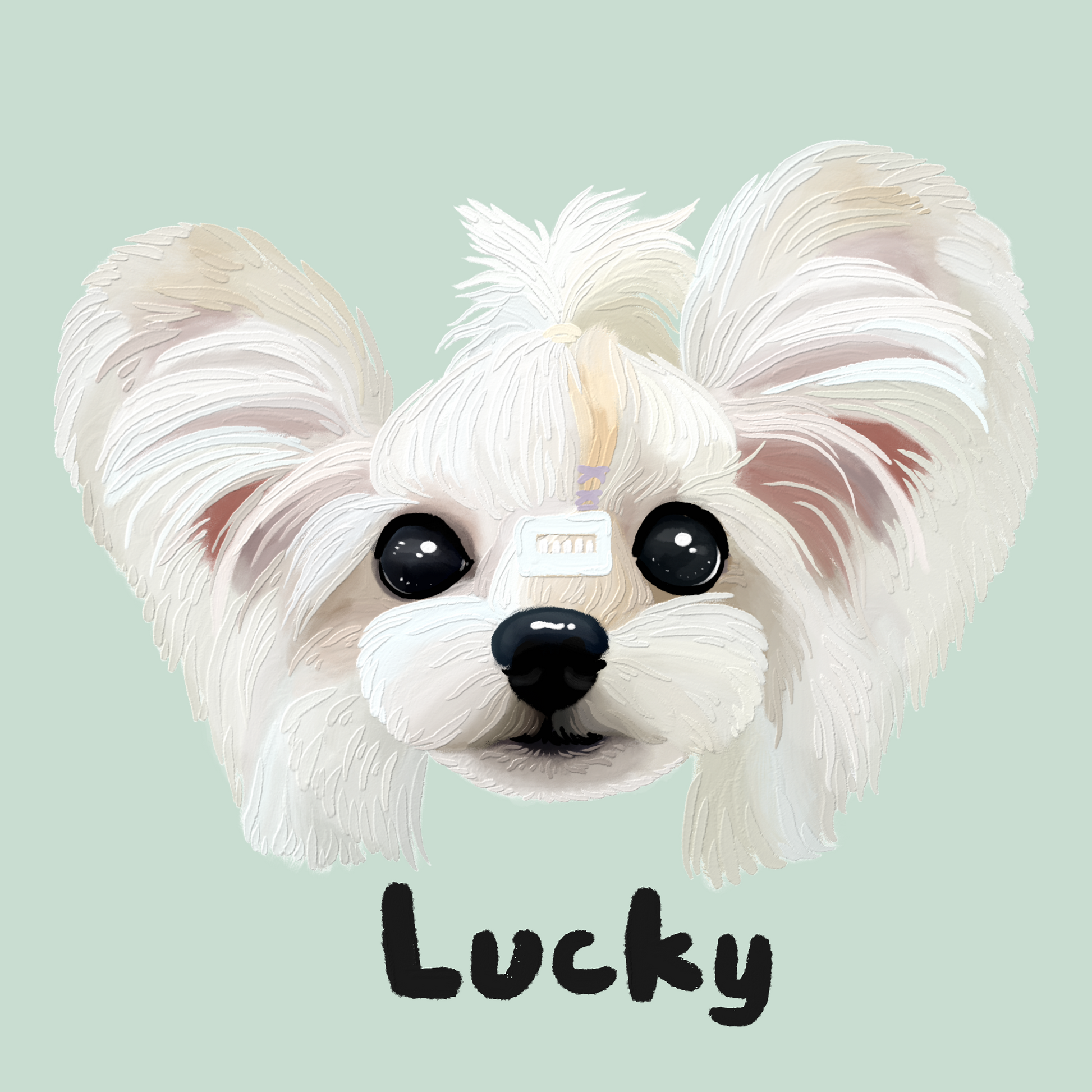 Custom Pet Digital Avatar From Your Pet Photo Simple small white dog name Lucky green background