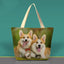 Custom pet tote bag printed with two corgis, matching dog lover gift bag