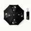 Black custom pet umbrella featuring a Doberman design and white star prints.