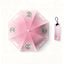 Pink pet umbrella with white cat portraits and matching pink pouch.