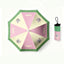Pink and green gingham umbrella with cat portraits and “FOOPE” text, includes pouch.